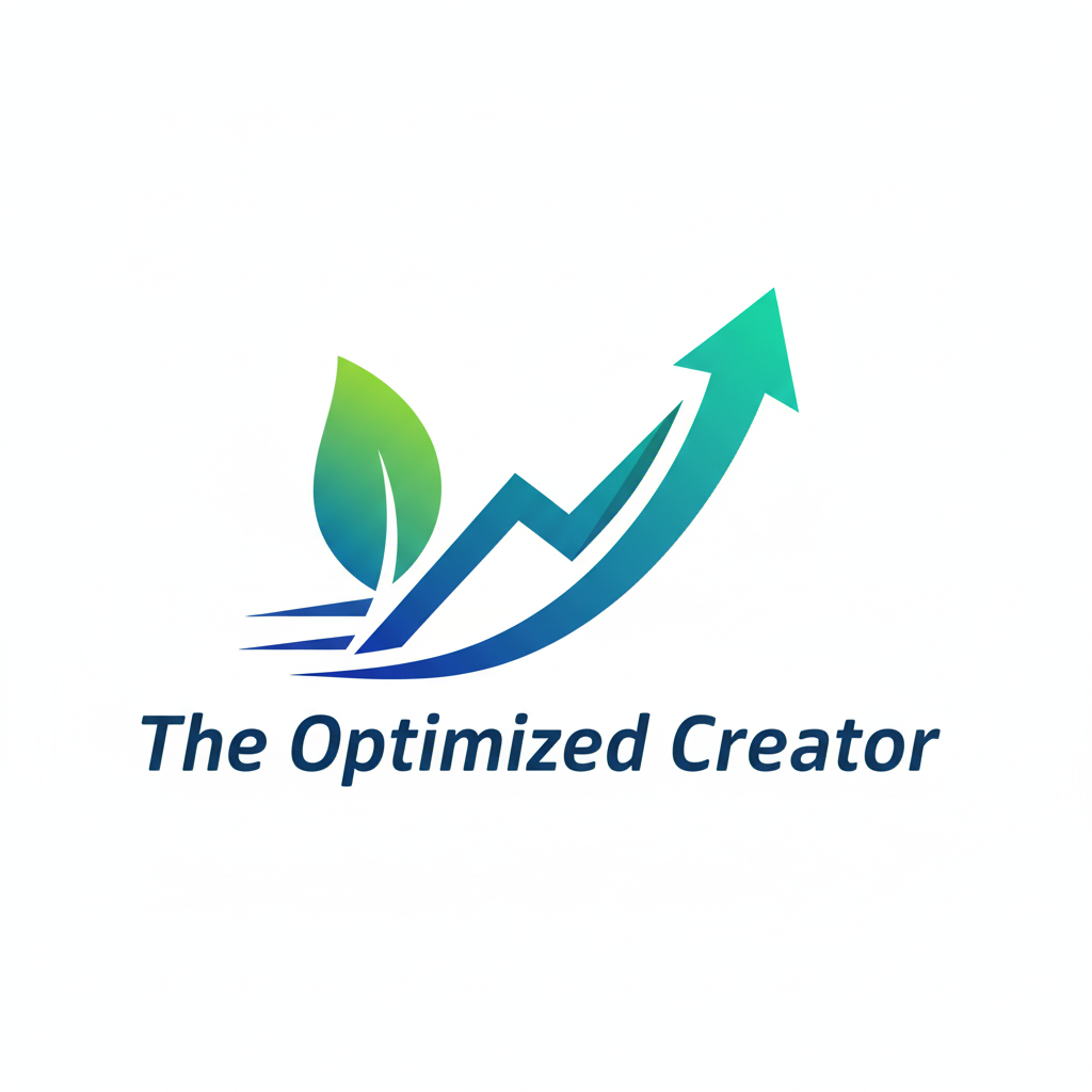 The Optimized Creator logo: Blue and green gradient icon showing a camera lens aperture combined with an upward-trending growth arrow.